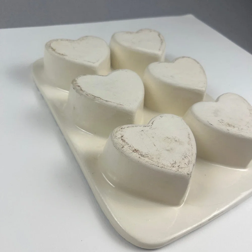 Ceramic Heart Muffin Pan 6 Count Cottagecore Sponge Spatterware Farmhouse